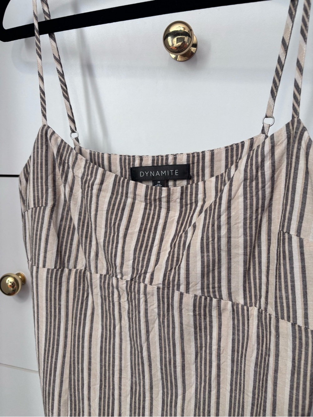 Dynamite Beige and Gray Striped Spaghetti Strap dress